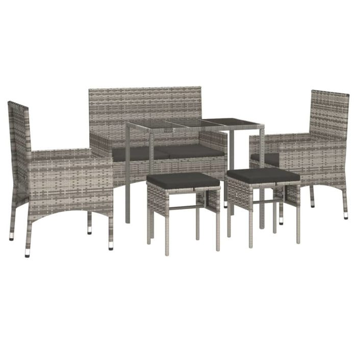 6 Piece Garden Lounge Set With Cushions Grey Poly Rattan