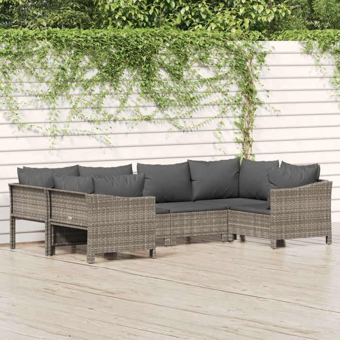 6 Piece Garden Lounge Set With Cushions Grey Poly Rattan