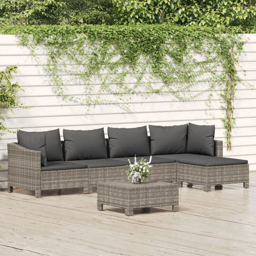 6 Piece Garden Lounge Set With Cushions Grey Poly Rattan