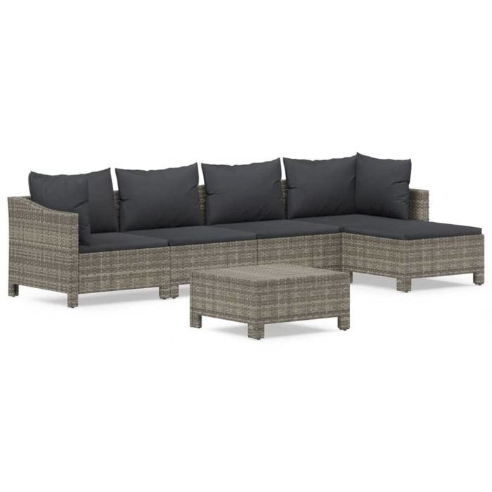 6 Piece Garden Lounge Set With Cushions Grey Poly Rattan