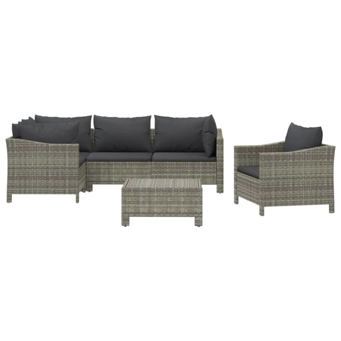 6 Piece Garden Lounge Set With Cushions Grey Poly Rattan