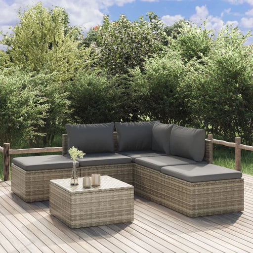 6 Piece Garden Lounge Set With Cushions Grey Poly Rattan