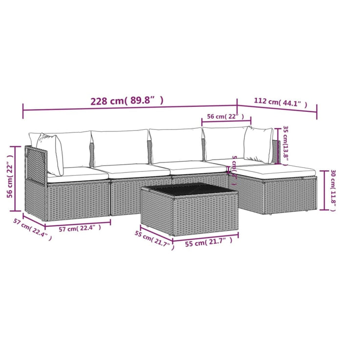 6 Piece Garden Lounge Set With Cushions Grey Poly Rattan