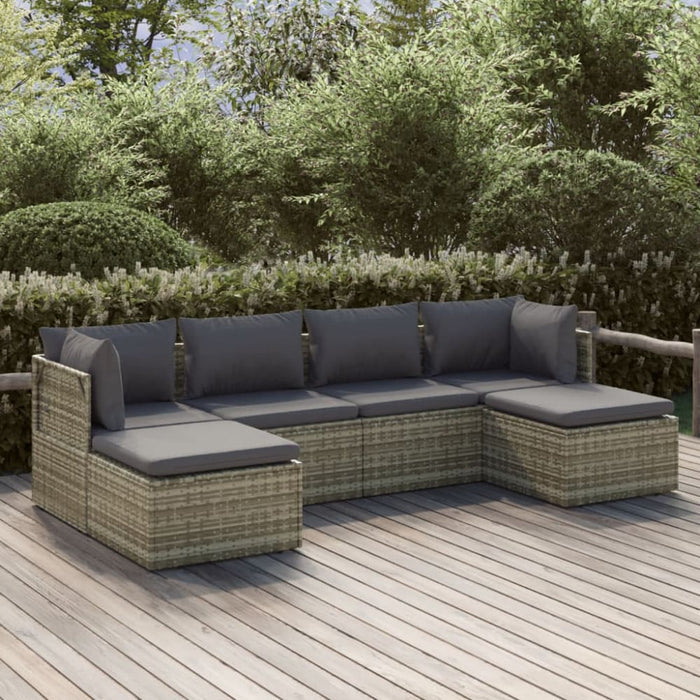 6 Piece Garden Lounge Set With Cushions Grey Poly Rattan