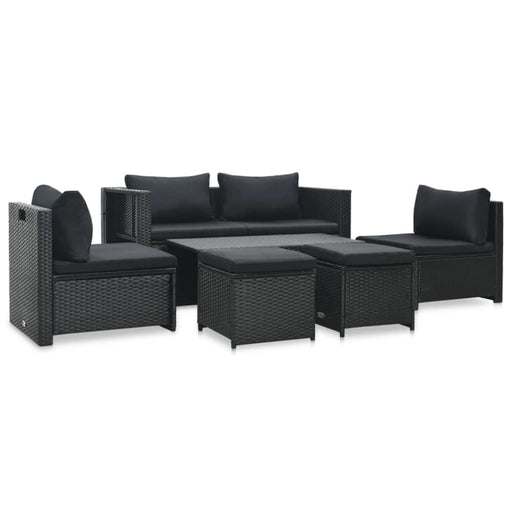 6 Piece Garden Lounge Set With Cushions Poly Rattan Black