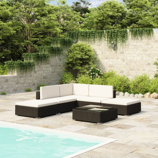 6 Piece Garden Lounge Set With Cushions Poly Rattan Black