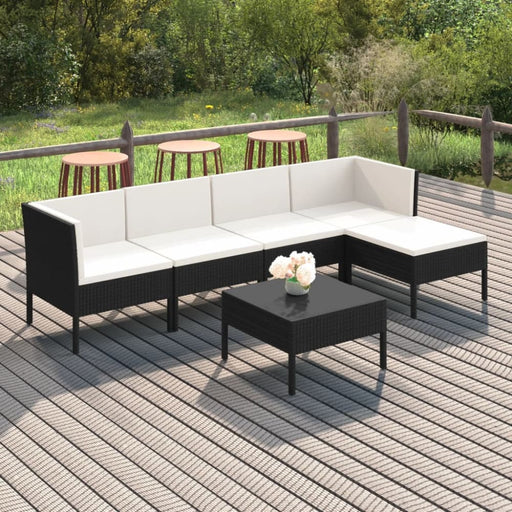 6 Piece Garden Lounge Set With Cushions Poly Rattan Black