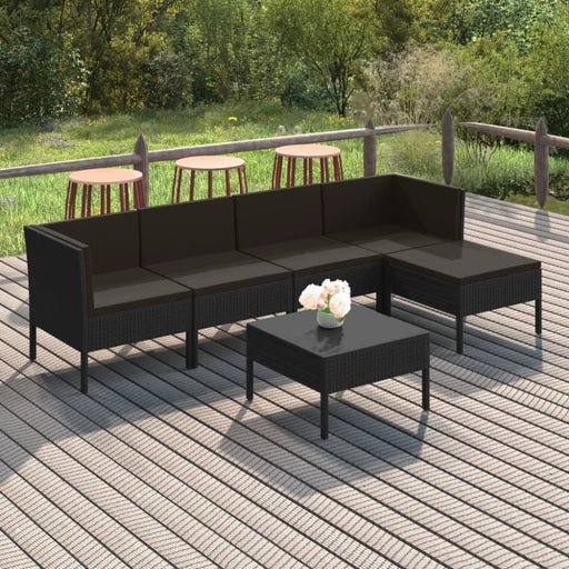 6 Piece Garden Lounge Set With Cushions Poly Rattan Black