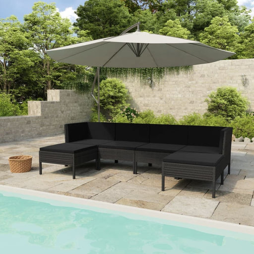 6 Piece Garden Lounge Set With Cushions Poly Rattan Black