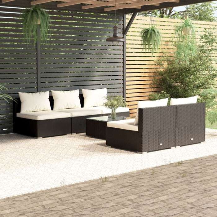 6 Piece Garden Lounge Set With Cushions Poly Rattan Black