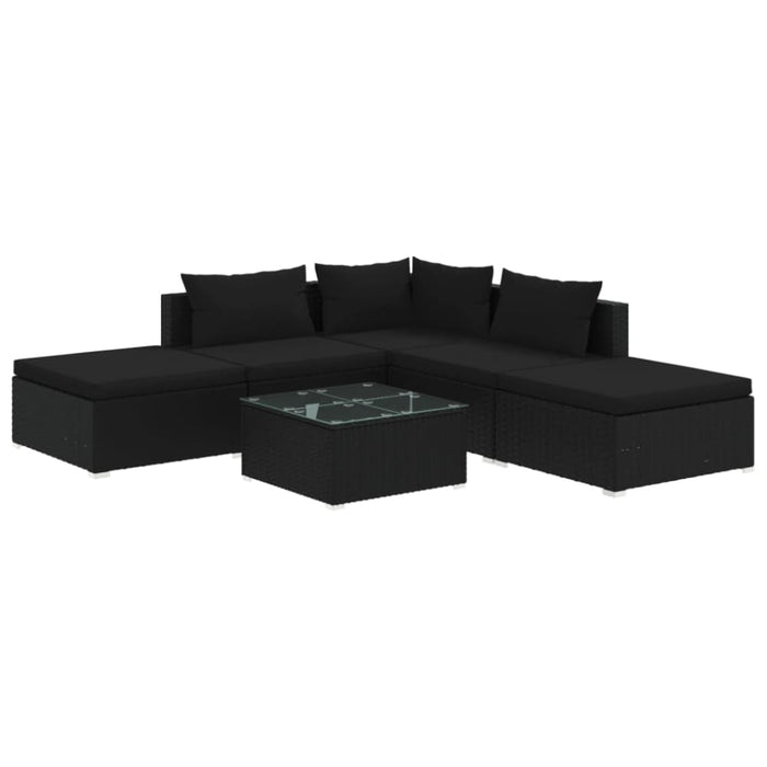 6 Piece Garden Lounge Set With Cushions Poly Rattan Black