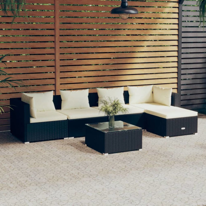 6 Piece Garden Lounge Set With Cushions Poly Rattan Black