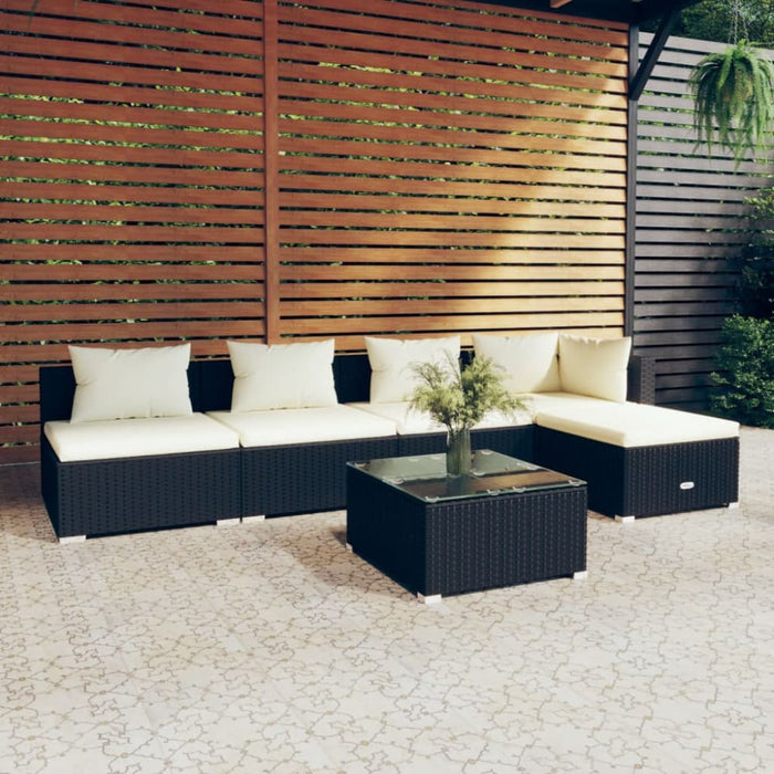 6 Piece Garden Lounge Set With Cushions Poly Rattan Black