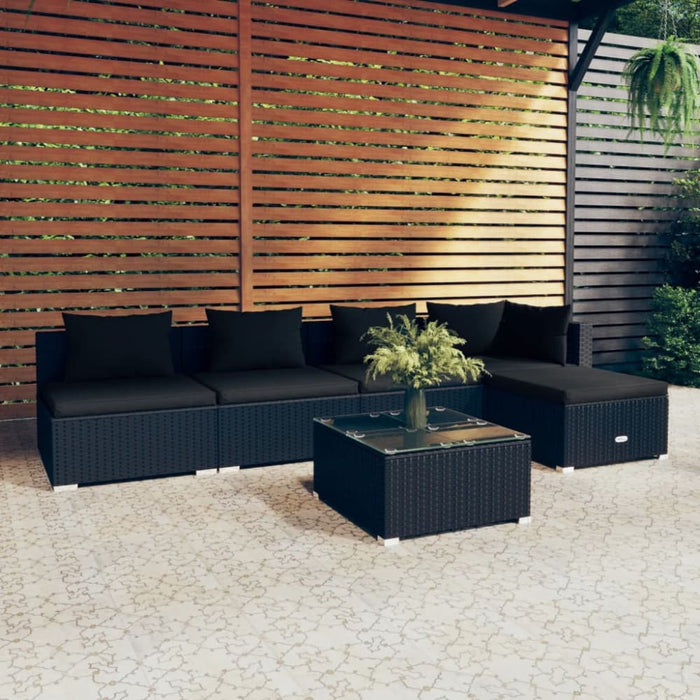 6 Piece Garden Lounge Set With Cushions Poly Rattan Black