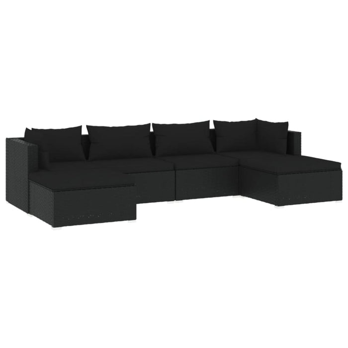 6 Piece Garden Lounge Set With Cushions Poly Rattan Black