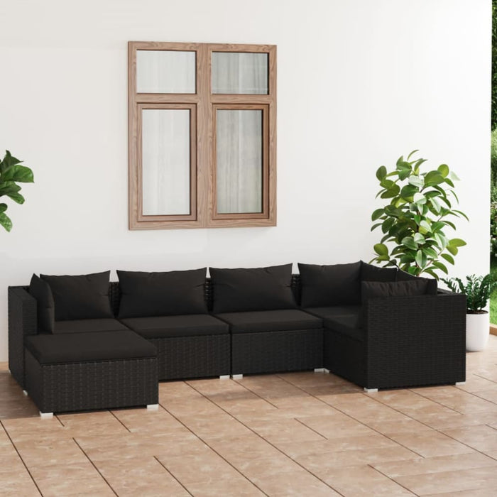 6 Piece Garden Lounge Set With Cushions Poly Rattan Black