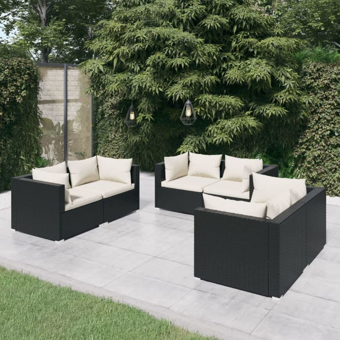 6 Piece Garden Lounge Set With Cushions Poly Rattan Black