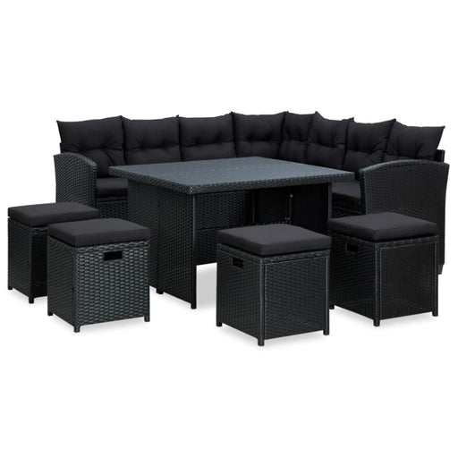 6 Piece Garden Lounge Set With Cushions Poly Rattan Black