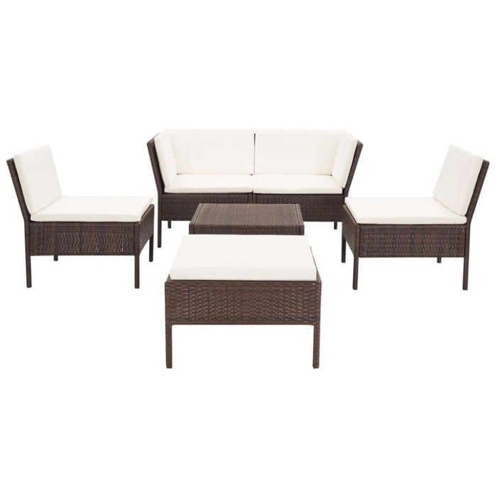 6 Piece Garden Lounge Set With Cushions Poly Rattan Brown