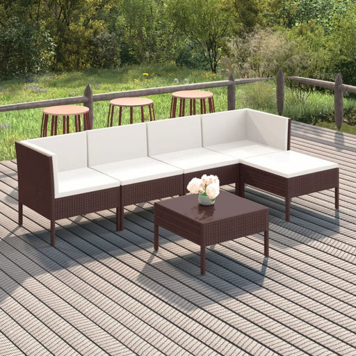 6 Piece Garden Lounge Set With Cushions Poly Rattan Brown