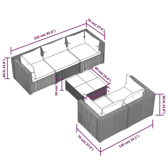 6 Piece Garden Lounge Set With Cushions Poly Rattan Brown