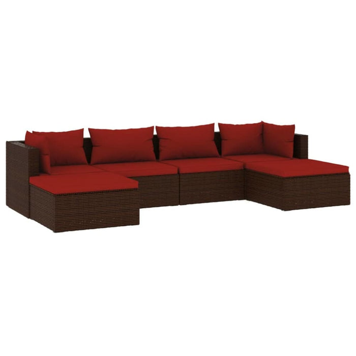 6 Piece Garden Lounge Set With Cushions Poly Rattan Brown