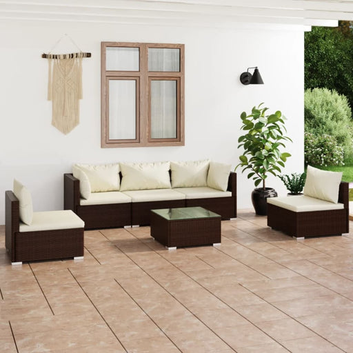 6 Piece Garden Lounge Set With Cushions Poly Rattan Brown