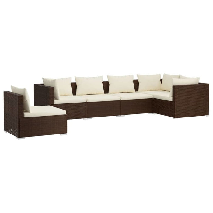 6 Piece Garden Lounge Set With Cushions Poly Rattan Brown