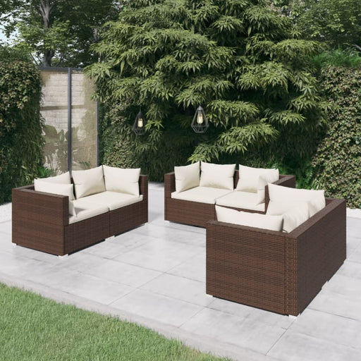 6 Piece Garden Lounge Set With Cushions Poly Rattan Brown