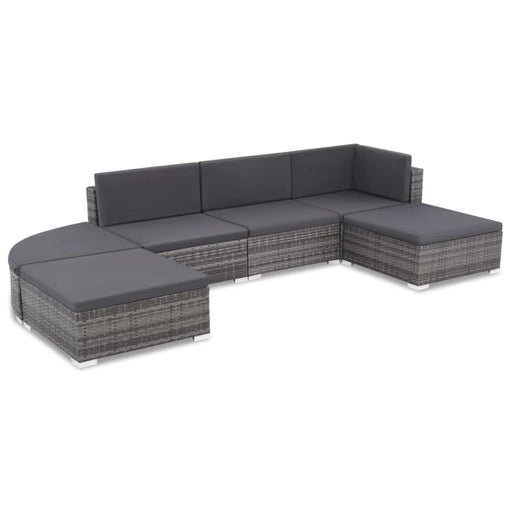 6 Piece Garden Lounge Set With Cushions Poly Rattan Grey