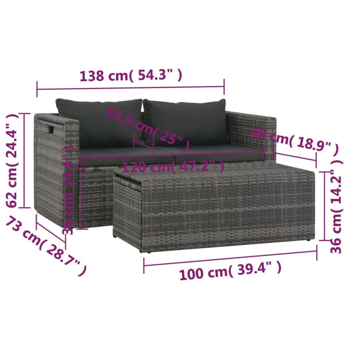 6 Piece Garden Lounge Set With Cushions Poly Rattan Grey