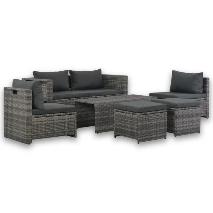 6 Piece Garden Lounge Set With Cushions Poly Rattan Grey