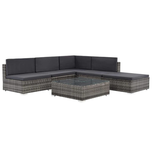 6 Piece Garden Lounge Set With Cushions Poly Rattan Grey