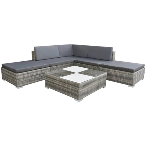 6 Piece Garden Lounge Set With Cushions Poly Rattan Grey