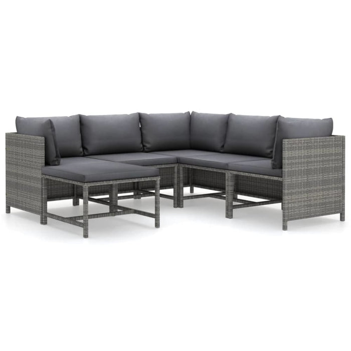 6 Piece Garden Lounge Set With Cushions Poly Rattan Grey