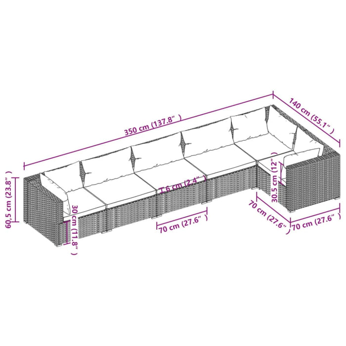 6 Piece Garden Lounge Set With Cushions Poly Rattan Grey