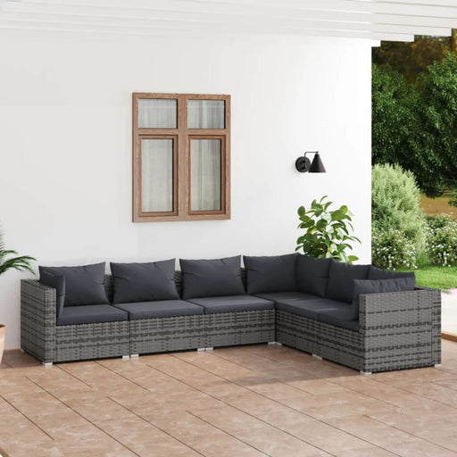 6 Piece Garden Lounge Set With Cushions Poly Rattan Grey