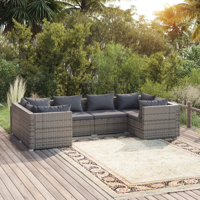 6 Piece Garden Lounge Set With Cushions Poly Rattan Grey