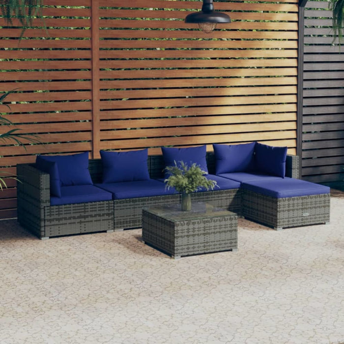 6 Piece Garden Lounge Set With Cushions Poly Rattan Grey