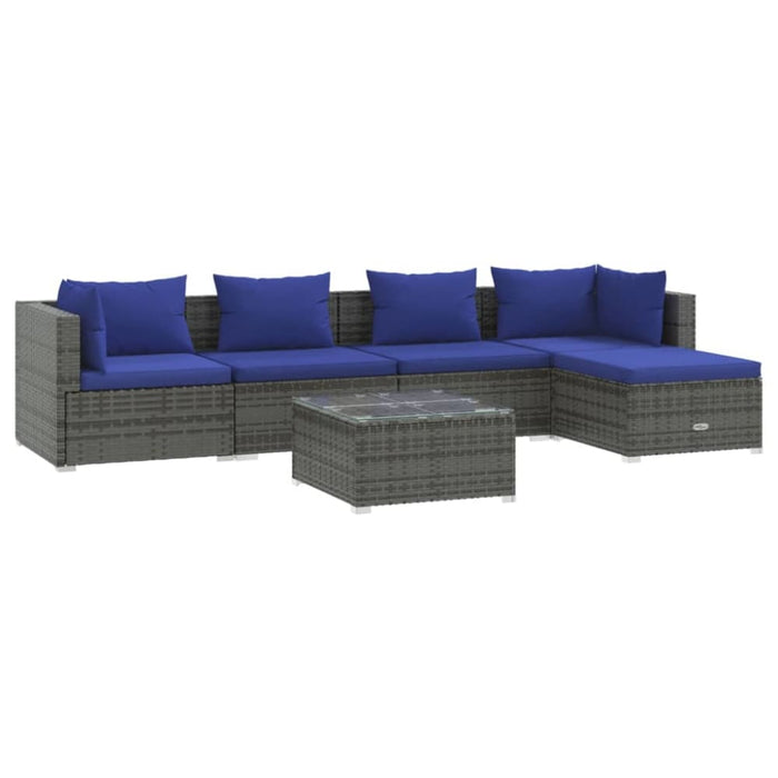 6 Piece Garden Lounge Set With Cushions Poly Rattan Grey