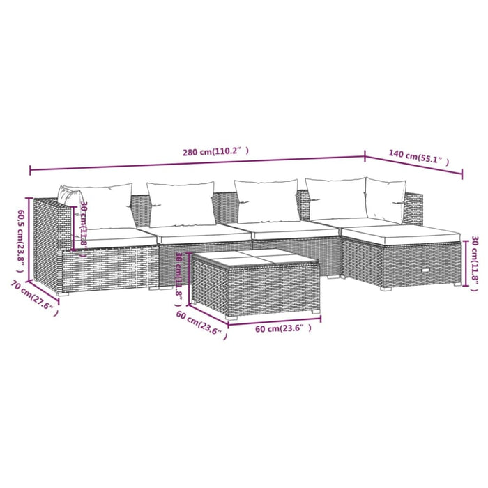 6 Piece Garden Lounge Set With Cushions Poly Rattan Grey