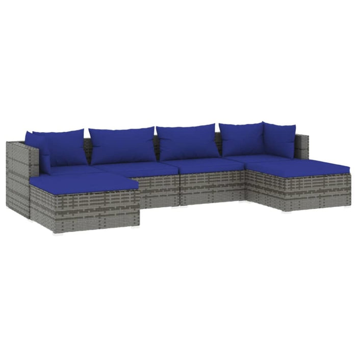 6 Piece Garden Lounge Set With Cushions Poly Rattan Grey