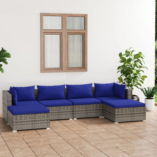 6 Piece Garden Lounge Set With Cushions Poly Rattan Grey