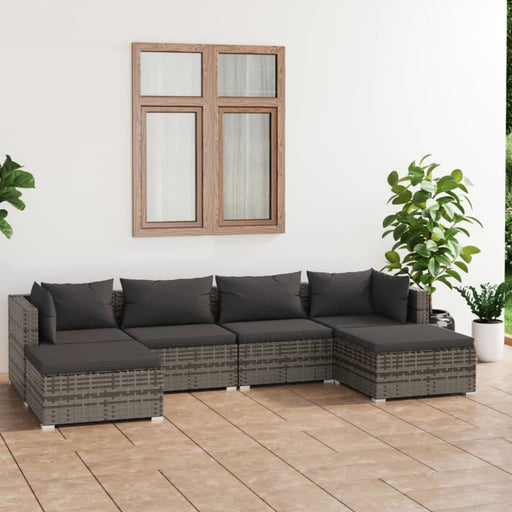 6 Piece Garden Lounge Set With Cushions Poly Rattan Grey