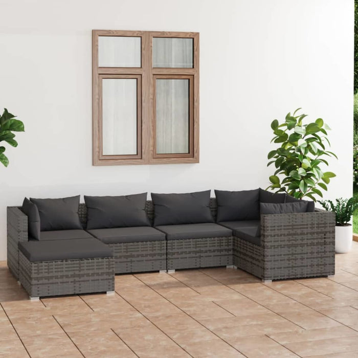 6 Piece Garden Lounge Set With Cushions Poly Rattan Grey