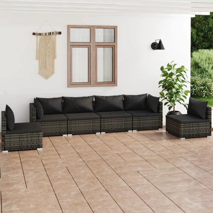 6 Piece Garden Lounge Set With Cushions Poly Rattan Grey