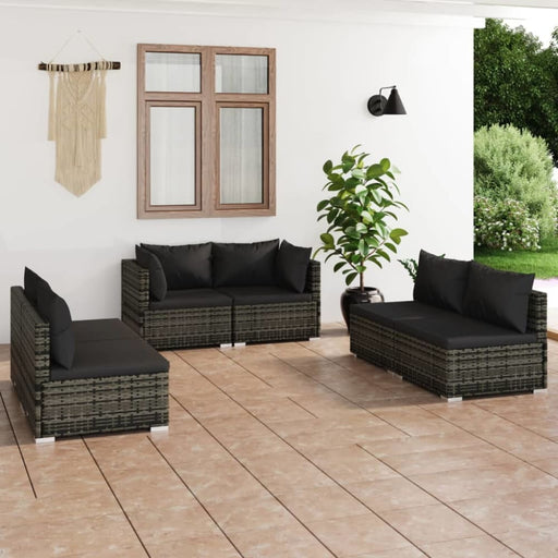 6 Piece Garden Lounge Set With Cushions Poly Rattan Grey