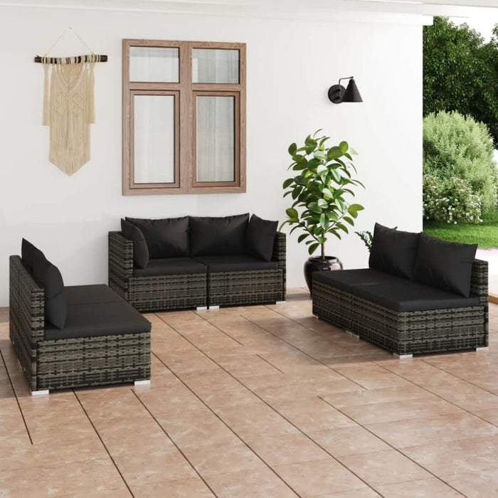 6 Piece Garden Lounge Set With Cushions Poly Rattan Grey