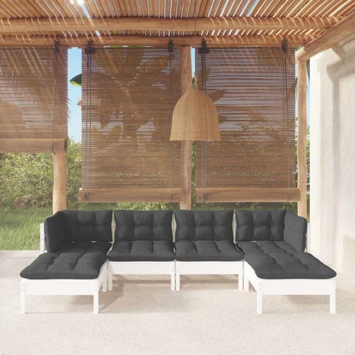 6 Piece Garden Lounge Set With Cushions White Pinewood