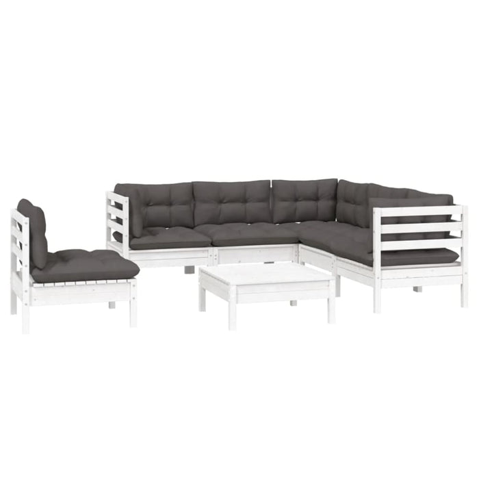 6 Piece Garden Lounge Set With Cushions White Pinewood